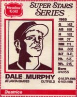 1986 Meadow Gold Milk Hand Cut # Dale Murphy Baseball Card