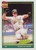 1991 Topps #270 Mark McGwire 1987 Slg 618 Baseball Card