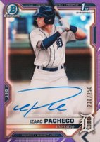 2021 Bowman Draft Chrome Draft Pick Autographs #CDAIP Izaac Pacheco Purple Refractor Baseball Card