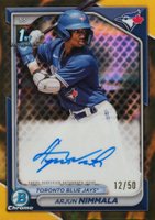 2024 Bowman Chrome Prospect Autographs #CPAAN Arjun Nimmala Hta Gold Lava Refractor Baseball Card