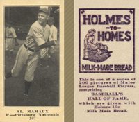 1916 Holmes for Homes Bread #107 Al. Mamaux Baseball Card