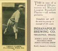 1916 Indianapolis Brewing #55 Urban Faber Baseball Card