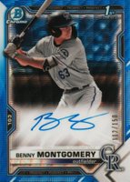 2021 Bowman Draft Chrome Draft Pick Autographs #CDABM Benny Montgomery Blue Wave Refractor Baseball Card
