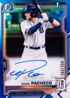 2021 Bowman Draft Chrome Draft Pick Autographs #CDAIP Izaac Pacheco Blue Refractor Baseball Card
