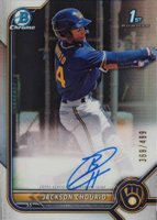 2022 Bowman Chrome Prospect Autographs #CPAJCO Jackson Chourio Refractor Baseball Card