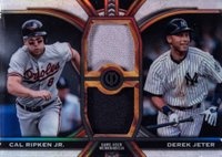 2023 Topps Tribute Tribute Dual Relics Dual Player #DRRJ Cal Ripken Jr./Derek Jeter Baseball Card