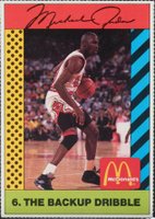 1990 McDonald's Michael Jordan #6 Michael Jordan The Backup Dribble-Pink Back Basketball Card