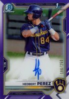 2021 Bowman Chrome Prospect Autographs #CPAHP Hedbert Perez Purple Refractor Baseball Card