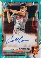 2021 Bowman Draft Chrome Draft Pick Autographs #CDACC Colton Cowser Aqua Lava Refractor Baseball Card