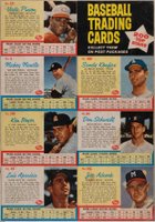 1962 Post Cereal Complete Panel # Don Schwall/Joe Adcock/Ken Boyer/Luis Aparicio/Mickey Mantle/Sandy Koufax/Vada Pinson Baseball Card
