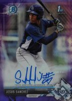 2017 Bowman Chrome Prospect Autograph #JS Jesus Sanchez Purple Refractor Baseball Card