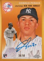 2023 Topps Chrome Platinum Anniversary Autographs #OP Oswald Peraza Gold Refractor Baseball Card