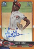 2018 Bowman Prospects Autographs Chrome #HG Hunter Greene Orange Refractor Baseball Card