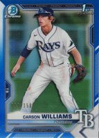 2021 Bowman Draft #BDC180 Carson Williams Chrome-Blue Refractor Baseball Card
