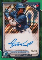 2024 Bowman Chrome Prospect Autographs #CPAAN Arjun Nimmala Hta Green Lava Refractor Baseball Card