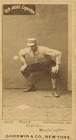 1887 Old Judge #285-2b Connie Mack Stoop-hands on knees-Catcher Baseball Card