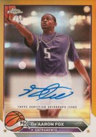 2023 Topps Chrome Topps Chrome Autographs #CGDF DE'Aaron Fox Gold Refractor Basketball Card