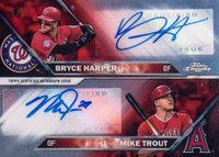 2016 Topps Chrome Dual Autographs #DA-HT Bryce Harper/Mike Trout Red Refractor Baseball Card
