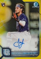 2022 Bowman Chrome Rookie Autographs #CRAJL Josh Lowe Yellow Refractor Baseball Card