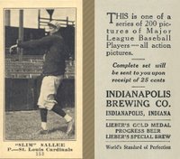 1916 Indianapolis Brewing #153 Slim Sallee Baseball Card