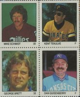 1983 Fleer Stamps # Mike Schmidt/Kent Tekulve/George Brett/Dan Quisenberry Panel Baseball Card