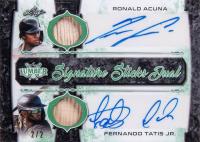 2021 Leaf Lumber Kings Signature Sticks Dual Autographs #02 Fernando Tatis Jr./Ronald Acuna Jr. Emerald Baseball Card