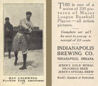 1916 Indianapolis Brewing #27 Ray Caldwell Baseball Card