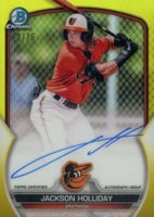 2023 Bowman Chrome Prospect Autographs #CPAJH Jackson Holliday Yellow Refractor Baseball Card
