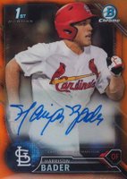 2016 Bowman Chrome Prospects Autographs #HB Harrison Bader Orange Refractor Baseball Card