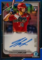 2024 Bowman Chrome Rookie Autographs #CRAJL Jordan Lawlar Blue Refractor Baseball Card