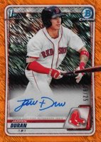 2020 Bowman Chrome Prospect Autographs #CPAJD Jarren Duran Orange Shimmer Baseball Card