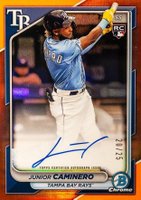 2024 Bowman Chrome Chrome Rookie Autographs #CRAJC Junior Caminero Orange Refractor Baseball Card