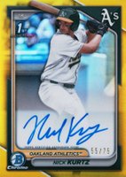 2024 Bowman Draft Chrome Prospect Autographs #CPANK Nick Kurtz Yellow Refractor Baseball Card