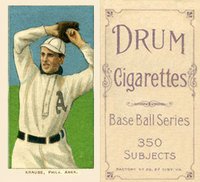 1909 White Borders Drum 350 #264 Harry Krause Pitching Baseball Card