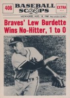 1961 Nu-Card Baseball Scoops #408 Braves Burdette Wins No-Hitter Baseball Card