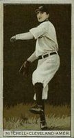 1912 Brown Backgrounds Red Cross #128 Mitchell (Cleveland) Cleveland, picture is Willie Mitchell Baseball Card
