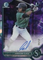 2022 Bowman Sapphire Edition Chrome Prospect Autographs #JC Jonatan Clase Purple Baseball Card