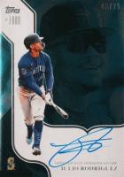 2023 Topps X Julio Rodriguez Show Out Collection on-Card Autographs #JRBA Julio Rodriguez Silver Foil-Blue Baseball Card