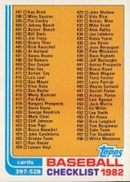 1982 Topps #491 Checklist 397-528 Baseball Card