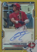2021 Bowman Draft Chrome Draft Pick Autographs #CDACE Christian Encarnacion-Strand Gold Refractor Baseball Card