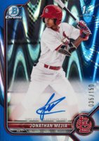 2022 Bowman Chrome Prospect Autographs #CPAJM Jonathan Mejia Blue Raywave Refractor Baseball Card