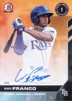 2020 Bowman Next Baseball America's Top 100 Prospects Autograph #T1C Wander Franco Orange Baseball Card