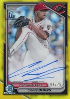 2024 Bowman Draft Chrome Prospect Autographs #CPACB Chase Burns Yellow Refractor Baseball Card
