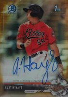 2017 Bowman Chrome Prospect Autograph #AH Austin Hays Gold Refractor Baseball Card