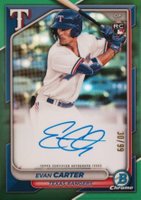 2024 Bowman Chrome Chrome Rookie Autographs #CRAEC Evan Carter Green Refractor Baseball Card