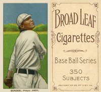 1909 White Borders Broadleaf 350  #33 Chief Bender Pitching-Trees In Background Baseball Card