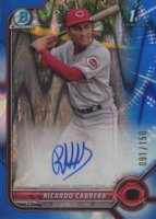 2022 Bowman Chrome Prospect Autographs #CPARCA Ricardo Cabrera Blue Raywave Refractor Baseball Card