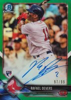 2018 Bowman Rookie Autographs Chrome #RD Rafael Devers Green Refractor Baseball Card