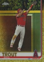 2019 Topps Chrome #200 Mike Trout Jumping-Gold Refractor Baseball Card