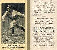1916 Indianapolis Brewing #188 Zach Wheat Baseball Card